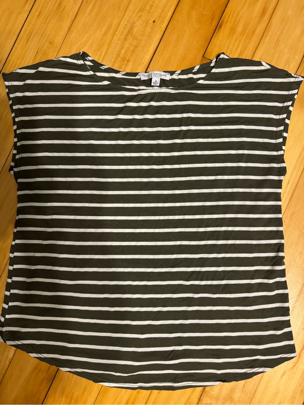 Green Envelope Green and White Striped Cap Sleeve Tee